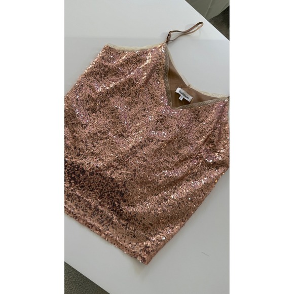 VTG Sequin Cami Top Sz L Dainty Lace Trim Rose Gold - Picture 6 of 13